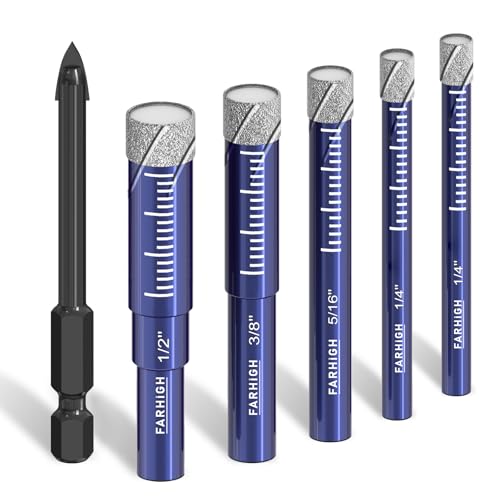 6 Pcs Diamond Drill Bit Set for Porcelain, Tile, Ceramic, Pots, Glass, Granite, Concrete, Masonry,...