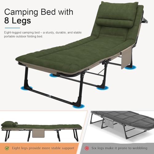 Image of DOLPHY Portable Folding Camping Cot Bed for Sleeping with Soft Cushion 6.2 Feet with Headrest 6-Position Adjustable Backrest & Side Pocket for Home,Office,Camping and Travel (Upto 120 KG)