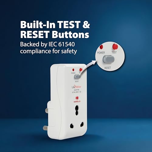 Image of Havells 16 Amp 30mA PRCD Adaptor (White) - Plastic Body, Auto-Trip Safety for Appliances - Smart and Enhanced Protection Against Electrical Shock,Requires 16A MCB /Fuse Backup,Per IEC 61540 Guidelines