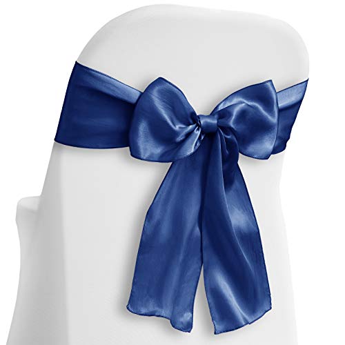 Lann s Linens - 100 Elegant Satin Wedding Party Chair Cover Sashes Bows - Ribbon Tie Back Sash - Royal Blue