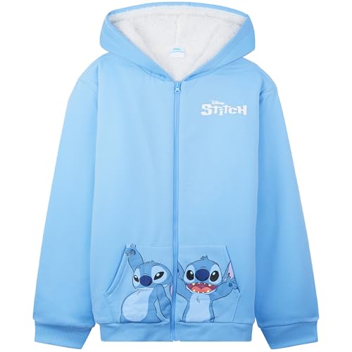 Disney Stitch Hoodie for Girls Teens, 6-14 Years, Fleece Sweatshirt Sherpa Hooded Jacket Zip Up Hoodie, for Girls (13-14 Years, Blue Stitch)