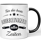 JUNIWORDS Tasse, Für die beste Rohrreinigerin aller Zeiten, Schwarz (6099098)
