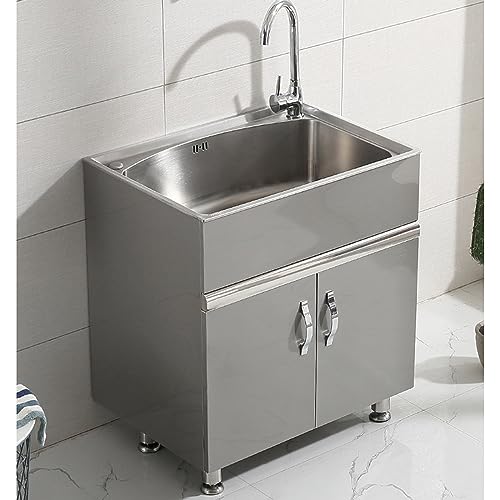 Évier utilitaire simple autoportant avec robinet et tuyau de drainage - 2