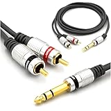 Câble twin RCA vers JACK 6,35mm stéréo utilisé pour connecter le signal audio de sortie à l'entrée