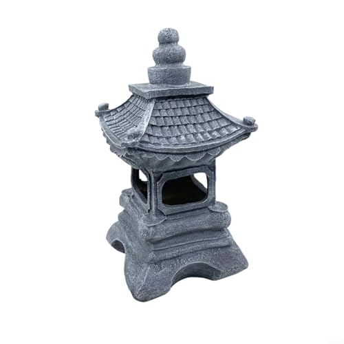 Allthingstore Farol LED solar Pagoda Jardín Camino Luz Resina Piedra Diseño Automático Luz de Noche Zen Oriental Decoración para Espacios Exteriores (B)