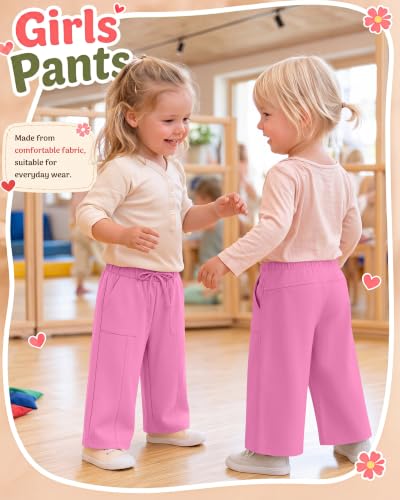 Image of Toddler Girls Wide Leg Pants | Baby Girls Sweatpants, Baggy Drawstring Pants with Pockets, Open Bottom Joggers, Back to School Trousers, for Kids 18M-5T