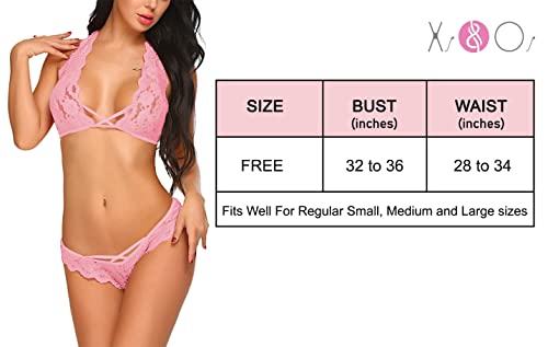 Image of Xs and Os Women Cross Style Lace Bra Panty Lingerie Set