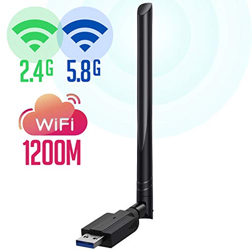 USB WiFi Adapter 1200 Mbps USB Wireless Network Adapter with Dual Band 2.4GHz/300Mbps+5.8GHz/866Mbps