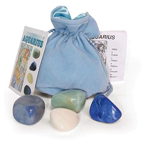 Aquarius Crystals Tumblestone Set - Amazonite, Blue Agate, White Onyx, Blue Howlite - Reiki Charged - Star Sign Zodiac Cover