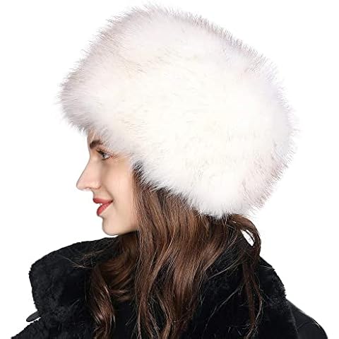 Fancet Winter Russian Faux Fur Hat Cossack Hat for Women Trapper Bomber Hat Ear Warmer Outdoor Hiking Skiing White One Size Cover