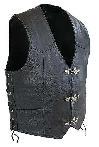 EURO STARS Lederkutte Herren Biker Lederweste 3 Metallverschlüssen, Motorrad Lederkutte, Weste, Clubweste, Biker Lederkutte, Rockerweste, Leder Kutte, Kutte (L, Schwarz)