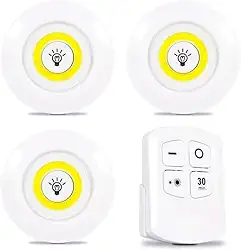 3 Luminárias LED Spot Sem Fio com Controle Remoto – Iluminação Instantânea, Forte e Portátil para Ambientes Escuros | Instalação Sem Furar • Toque Moderno • Economia de Energia