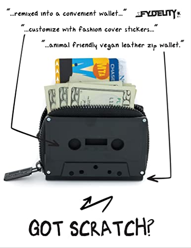 Image of Fydelity Vegan Leather Zipper Wallet, Cassette Tape Design, Credit Card Holder for Women & Men, Vintage Retro Style, Lightweight, Black 70258 AA