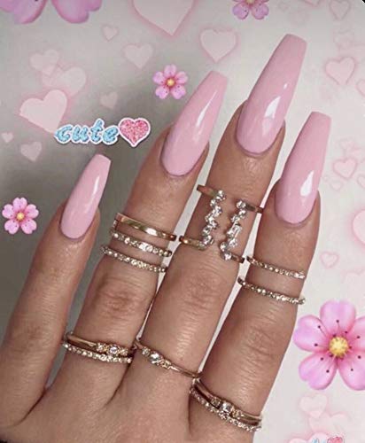 Yeemoo 24pcs Fake Nails Ballet style nail art Solid color nail products Long section Fashion style Various colors (Pink)