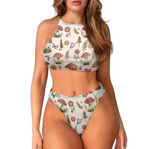 Womens Bathing Suit Two Piece Swimsuit High Neck Halter Back Tie Casual Beach Bikini Set