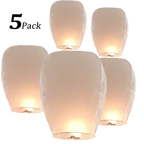 5 Pack Sky Lanterns Paper Chinese Lanterns 100% Biodegradable Environmentally Friendly, Flying Wish Lanterns for Wedding, New Year, Birthday Party Celebration
