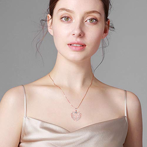 Image of YFN Angel Wings Necklace 925 Sterling Silver Guardian Angel Wings Pendant Necklace Birthstone Necklace for Women Girls Christmas Jewelry Gifts