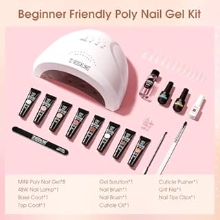 ROSALIND Gel Estensione per Unghie kit Completo, 8 Colore*10ml Poly Nail Gel Kit con 48W UV/LED Lampada, Primer Base&Top Coat, DIY Nail Art per Principiante, Professionale e Salone