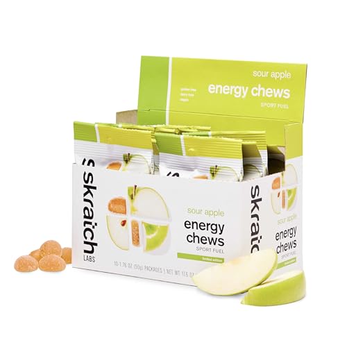Image of Skratch Labs Energy Chews | Gummies for Running, Cycling & Endurance Quick Carbs for Athletes, Easy to Digest, Real Fruit | Gel Alternative for Long Runs & Rides | Sour Apple 10 Pack | Gluten Free