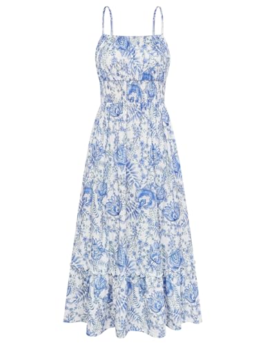 Image of GRACE KARIN Summer Dresses for Women 2026 Vacation,Smocked Floral Maxi Dress,Boho Beach Sundress with Pocket Fashion Clothing