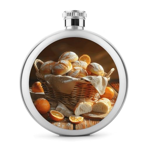 Stainless Steel Wine Bottle Liquor Container Basket of Bread Print Leak Proof Hip Flask Durable for Camping Hiking Travel Festivals