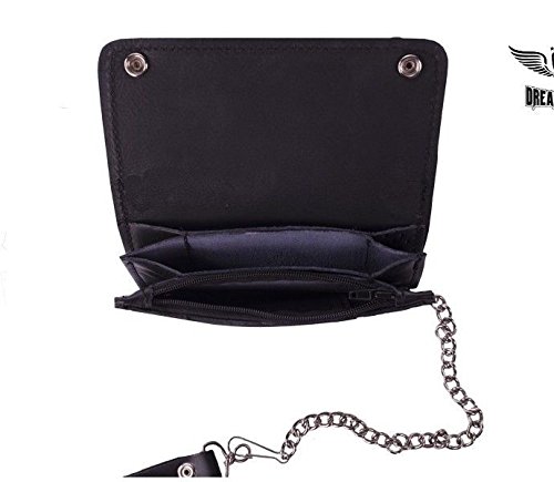 MENS MOTORCYCLE TRUCKER BLK BIKER BIFOLD GENUINE LEATHER SILVER CHAIN WALLET2