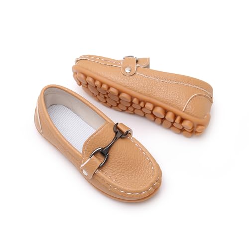 Image of SOFMUO Boys Girls Leather Loafers Slip-On Oxford Flats Boat Dress Schooling Daily Walking Shoes(Toddler /Little Kids)