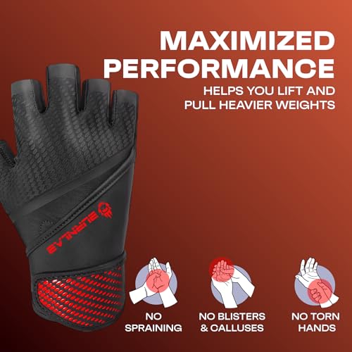 Image of BURNLAB Flex Wirst Support Gym Gloves for Men and Women - Ideal for Weightlifting, Cycling, Crossfit, Offers Good Grip and Soft Padding (Black & Red, L)