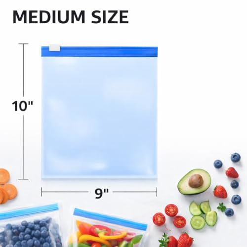 Image of Plastic Zip Lock Reusable Slider Zipper Transparent Bag For Food Storage,Fruit Vegetable Freeze Storage Pouch Bags, Ziplock Bags Best For Fridge Storage 9 x 10 inch (25, Blue) | Reusable