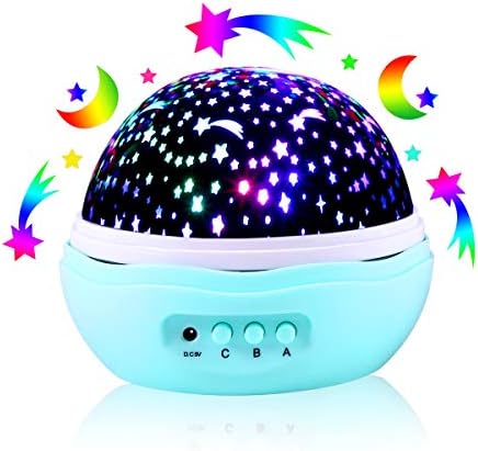 Star Moon Projector Lamp, 360° Rotational LED Night Light with 8 Colors, Gift for Baby, Kids and Children