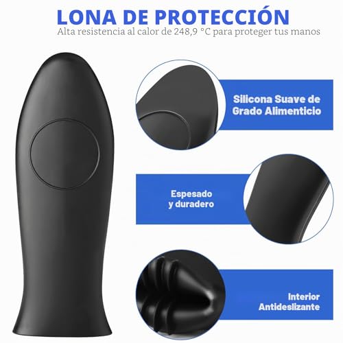Miniatura 3 de 4 Pcs Mango De Silicona Para Mangos Calientes, Soportes De Silicona Fundas Agarradera De Resistentes Al Calor Para Mangos Sartenes De Hierro Cacerolas Platos Horno Utensilios De Cocina Negro