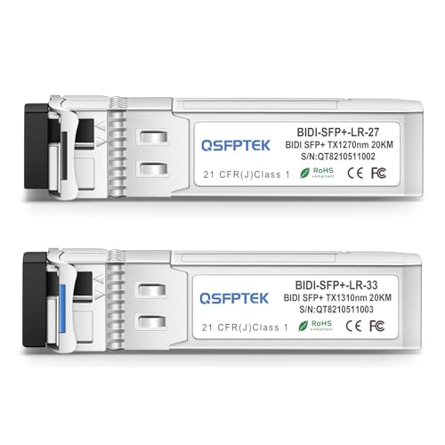 QSFPTEK 10G SFP+Bidi Transceptor, 10GBASE-Bidi SFP+1270Nm / 1330Nm 20Km Dom Transceiver Module Mini