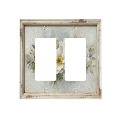 Fleurs blanches vintage sur plaque à bascule double Shabby Chic ABS