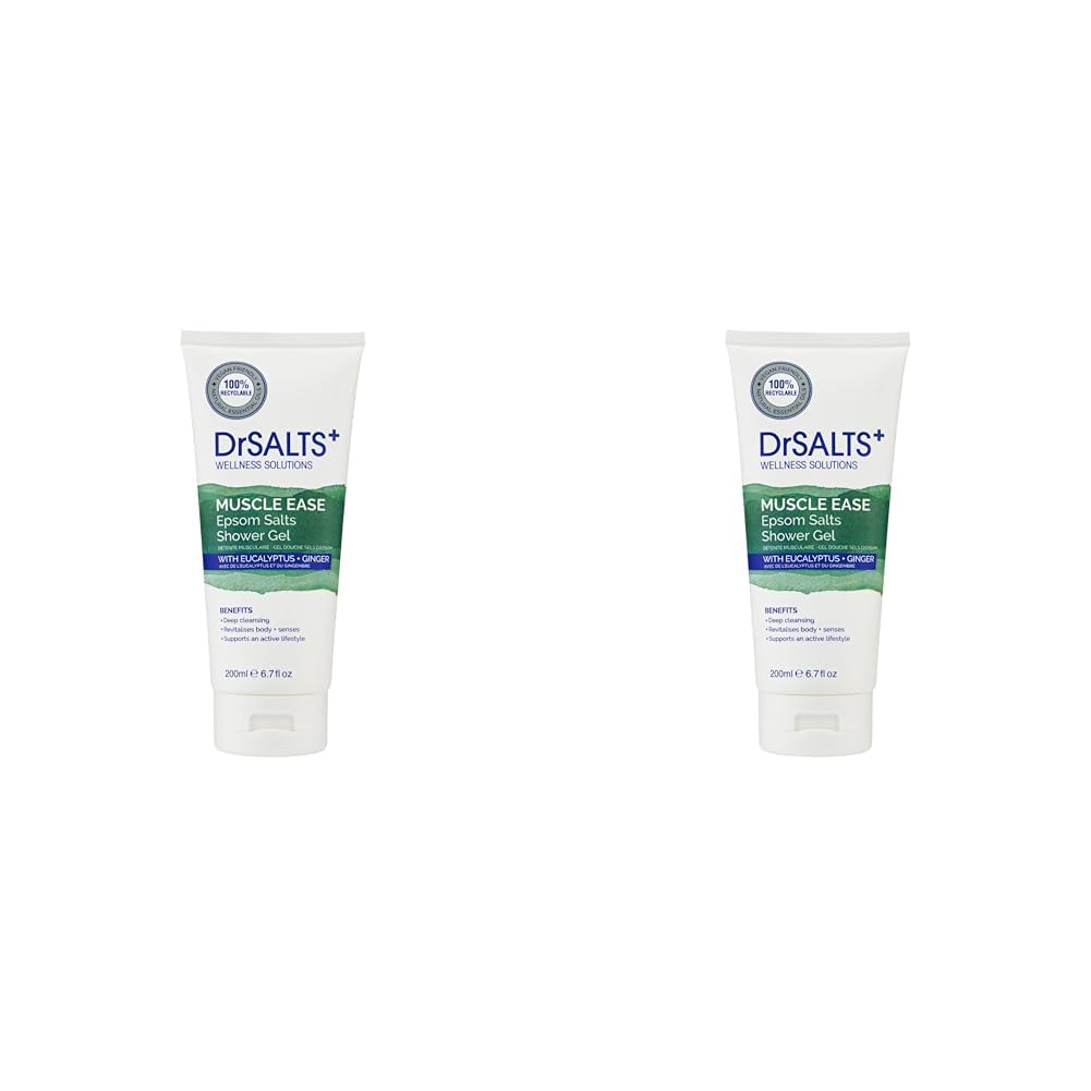 DrSALTS+ Muscle Therapy Shower Gel with Epsom Salts, Eucalyptus and Ginger Essential Oils, 200 ml (Pack of 2)