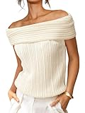 Saodimallsu Womens Off The Shoulder Sweater Tops Summer Sleeveless Strapless Ribbed Sexy Going Out Pullover Shirts Beige