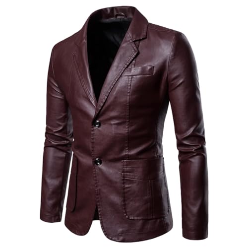 YUMERA Chaqueta de piel sintética para hombre, abrigos de cuero para hombre, chaqueta de motociclista, Vino, XXL