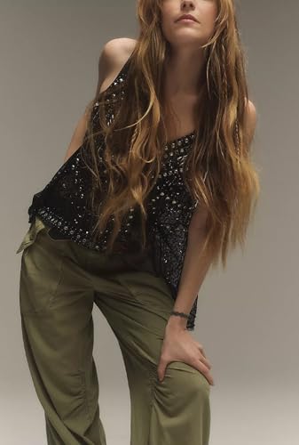 Women Y2K Sequin Mesh Tank Top Glitter Floral Embroidered Cami Crop Top Sleeveless Backless Rhinestone Camisole2