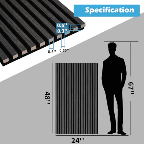 Image of Art3d 48 x 24 in Fluted Soundproof Wood Slat Wall Panel, 2-Pack, Blackwood