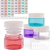48Pack 1 oz, Small Colored Glass Cosmetic Candle Jars with White Lids, Empty Refillable Travel Container For Cream,Lotions, Powders,Salves,Slime Storage,With Lables And Inner Liners (48, mixed)