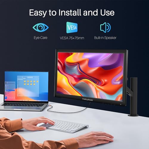 Image of Thinlerian 17.3 Inch Computer Monitor, HD 1600x900 Display, HDMI VGA Monitor, Build-in Speakers, 60Hz, 5Ms, VESA Mountable, PC Monitor, Black