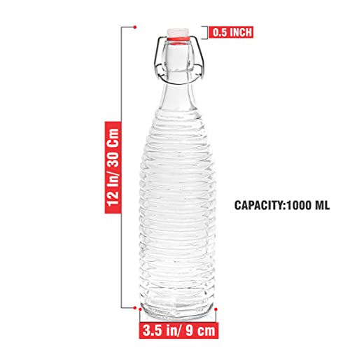 Image of Pure Source India Airtight Glass Water, Juice, Beer, Cold drinks Bottle With Steel Lock(Clear), 1000ml (4PCS)
