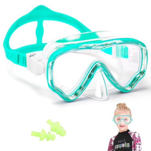 HIKOTEY Schnorchelset Kinder, HIKOTEY Trocken Schnorchelset Kinder Anti-Fog Panorama, Anti-Leck Tauchmaske Dry Schnorchel mit wasserdichte Ohrstöpsel, Schnorcheln Set für Jungen