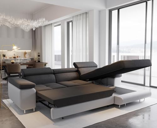 Masseno Ecksofa ELMA R-S mit Schlaffunktion L-Form, Sofa mit Bettkasten, Wohnzimmersofa, Couch, Soffa, Bettsofa, Couchgarnitur- Schwarz, Monolith 95 + Monolith 84 – Bild 3