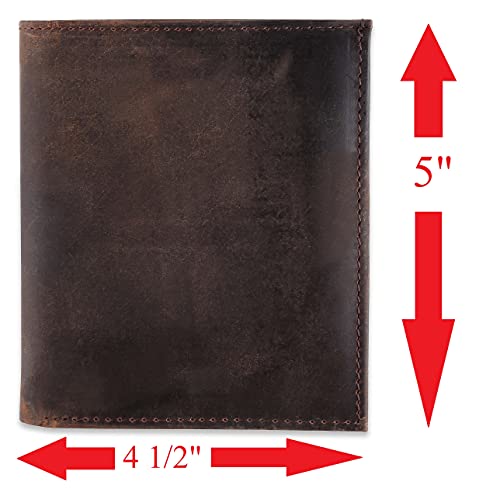 F&L Classic Rfid Blocking Mens Leather Bi-Fold Big Hipster Wallet, 13 Credit Card Slots,Buffalo Vintage Brown With White Stitching,186 Buff Hunter #TOP3