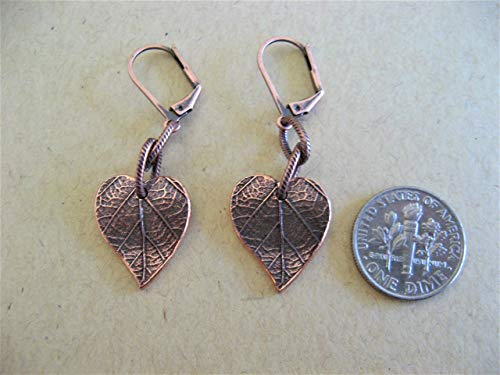 Rustic Copper Leaf Dangle Earrings Leverback Wires Boho Jewelry #TOP3