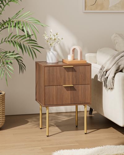 HEYZOEY Mesita de Noche, mesita de Noche Moderna, Estilo Bohemio, para Dormitorio, salón, salón, Nogal (2 cajones) - imagen 7