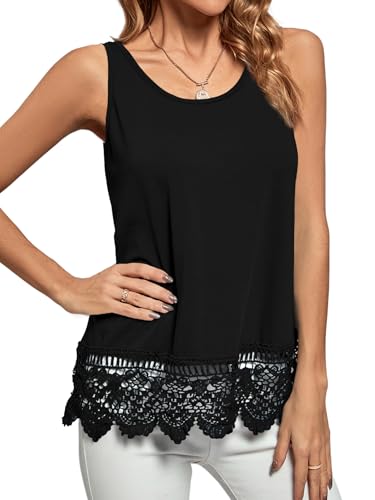 LYANER Women's Lace Hem Boat Neck Sleeveless Swing Trim Loose Tank Tops Blouse3