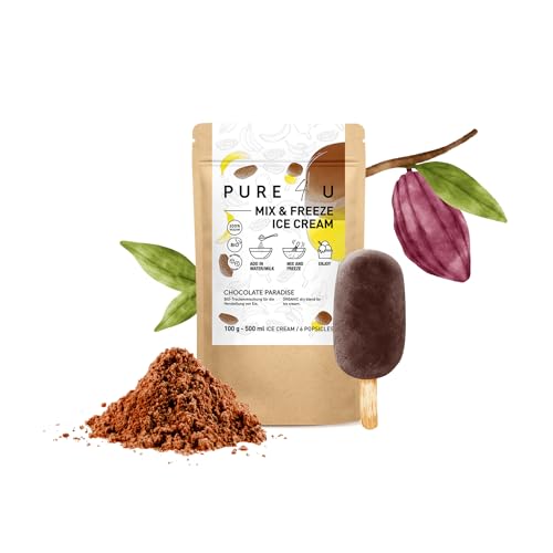 PURE4U BIO Mix&Freeze Schokoladeneis Pulver | Ohne Zuckerzusatz oder jegliche Zusatzstoffe | Kinderleichte Zubereitung ohne Eismaschine | für 500 ml Eis oder 6 Eis am Stiel