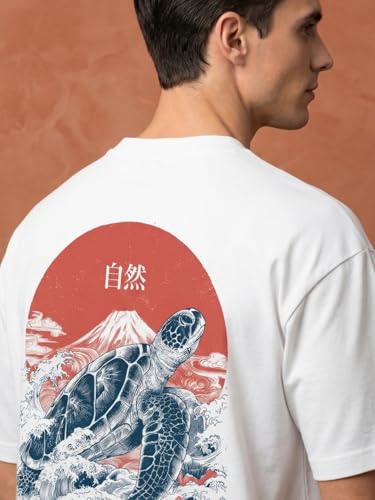 Image of Nobero Men's Oversized Graphic T-Shirt for Men | Soft Cotton | Drop Shoulder Relaxed Fit | Printed Casual Tshirt for Men