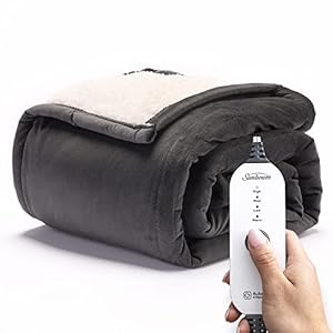 Sunbeam Royal Mink Sherpa Night Fog Heated Personal Throw / Blanket, Cozy-Warm, Adjustable Heat Settings